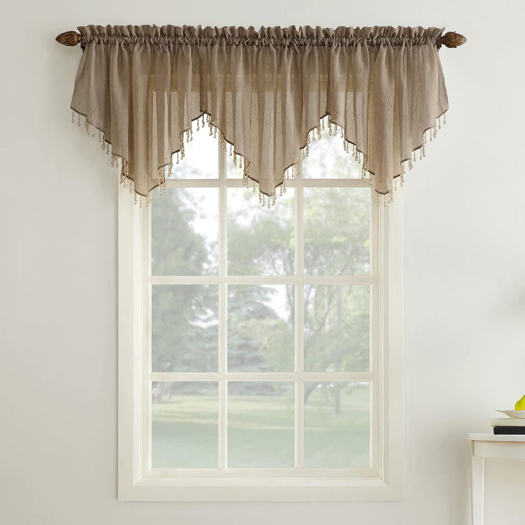 No. 918 Erica Crushed Voile Ascot Beaded Sheer Rod Pocket Curtain 3-Piece Set