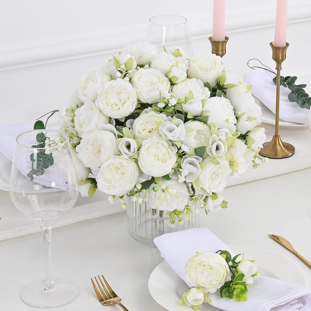 8 Packs Peonies Artificial Flowers, White Silk Flowers Artificial Peonies