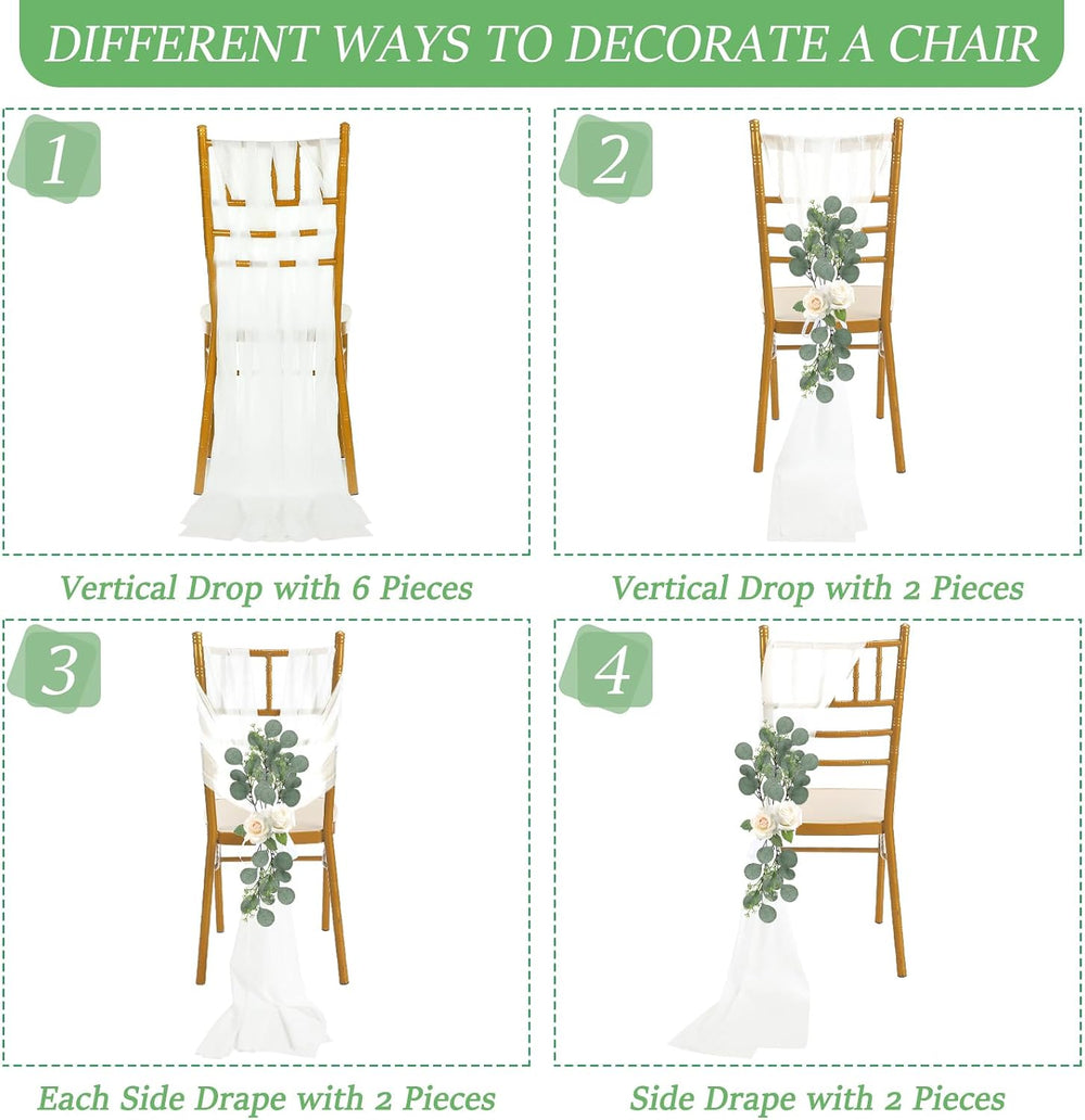 24 Set Wedding Aisle Chair Decorations Pew Bows, Round Eucalyptus