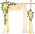 Deluxe Yellow Artificial Wedding Arch Flowers with Drapes Kit-Pack of 5, 2pcs Flower Arrangements 3pcs Hanging Sheer Drapes Yellow Ceremony Arbor Reception Backdrop Rose Floral Decorations.