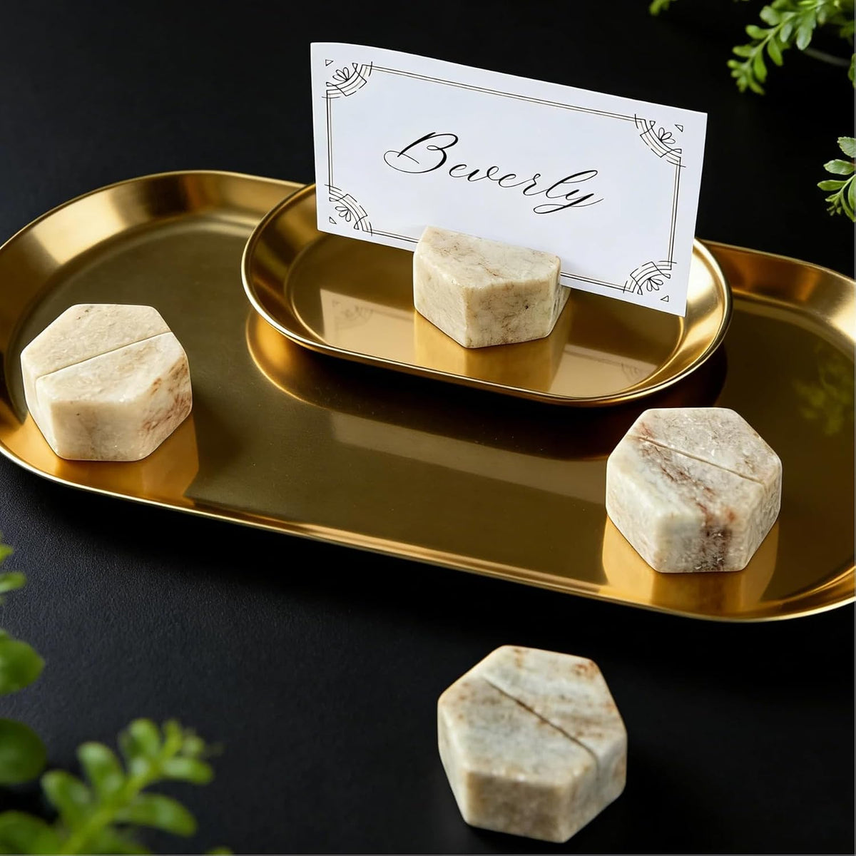 marble hexagon place card holders, unique design handmade showing dimensions