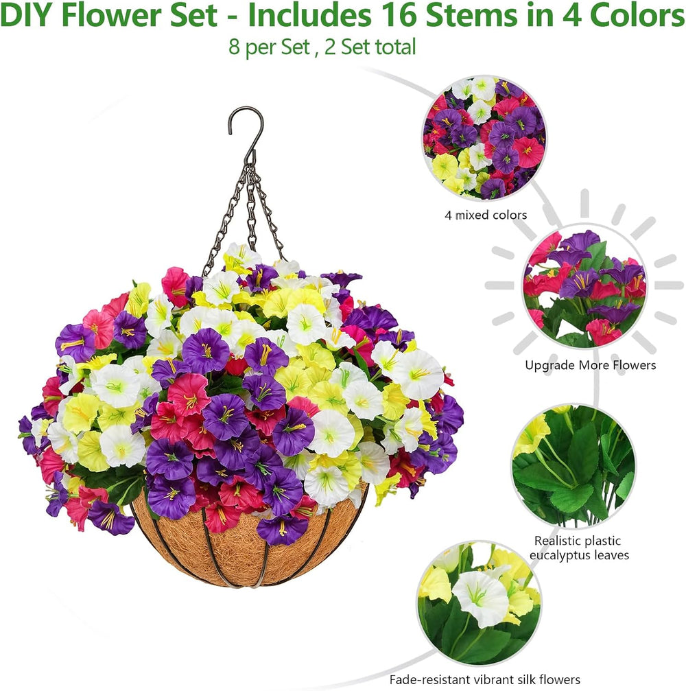 2 Set Artificial Hanging Flowers with Basket for Outdoor Decor