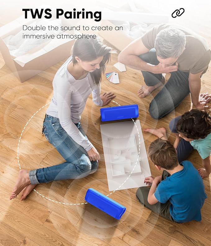 Bluetooth Speaker with HD Sound, Portable Wireless, IPX5 Waterproof, Up to 20H Playtime, TWS Pairing, BT5.3, for Home/Party/Outdoor/Beach, Stocking Stuffers, White Elephant Gifts for Adults (Blue)