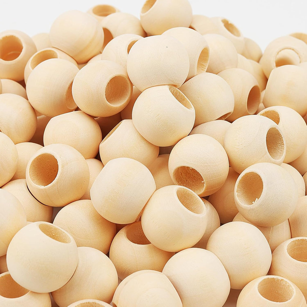 lexinin 300 pcs 20mm unfinished wood beads, large, close-up detail