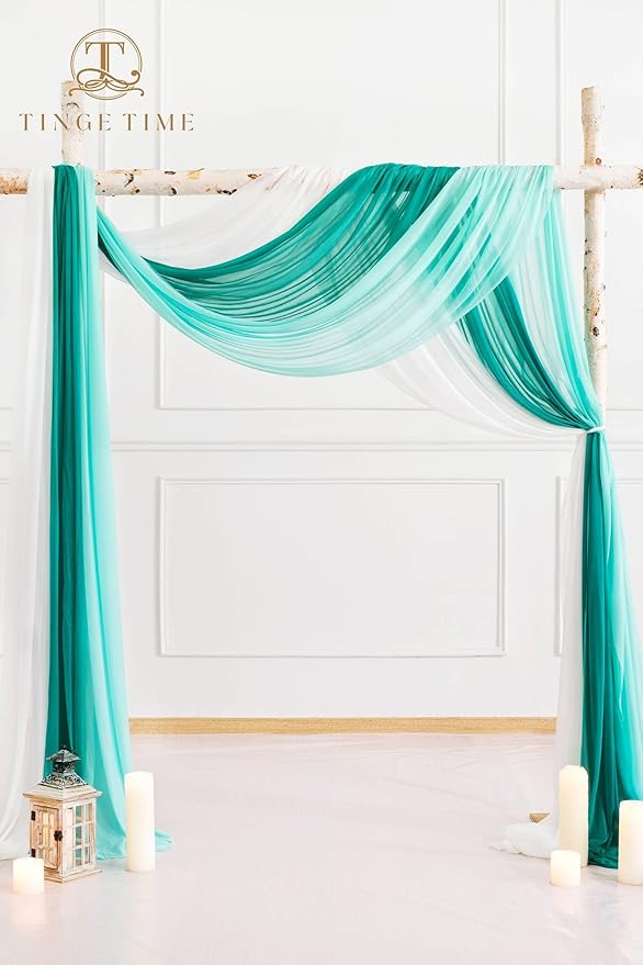 TINGE TIME 3 Panels Wedding Arch Draping Fabric, 30" x 20ft Dark Teal Chiffon Fabric Drapery Sheer Backdrop Curtain for Weddings Ceremony Party Decoration, Wedding Arch Drapes for Weddings Ceremony
