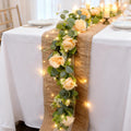 4 Pack 5.9 FT Artificial Flower Garland with Lights, Fake Floral Garland with 24 Champagne Roses, Flower Decorations for Arch Table Centerpieces Backdrop Party Home Wedding Decorations