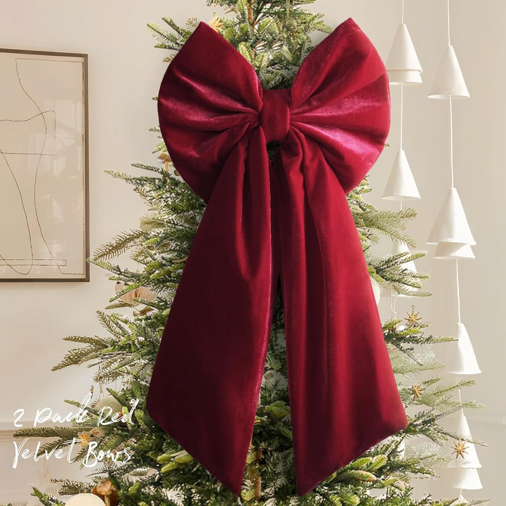 Christmas Decorations - 2 Pack Large Red Velvet Christmas Bows