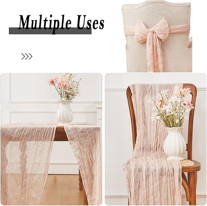 Dusty Pink 6 Pack Cheesecloth Table Runner 120 Inch 10 FT Boho Rustic Gauze for Wedding Baby Shower Party Farmhouse Summer Home Decor Washable