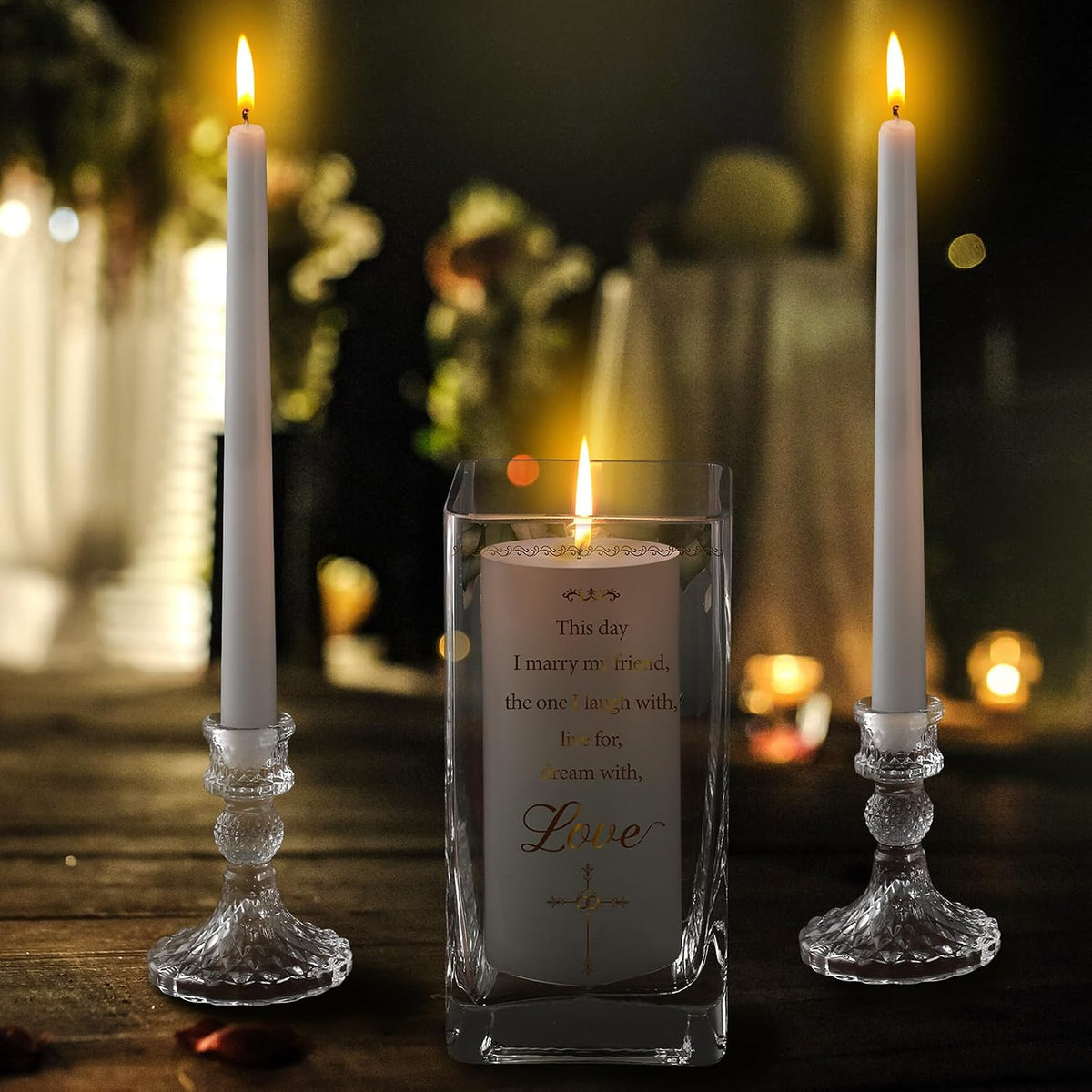 FoldTier Unity Candles with Holder for Wedding Ceremony Set 1 6" Pillar 2 9.8'' Taper Candles 3 Candlestick for Religious Formal Events Church(Cross) (3 Pcs)