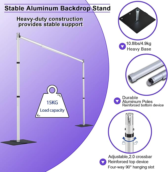 Backdrop Stand Heavy Duty 10x10Ft, Adjustable Metal Frame Pipe and Drape,Background Stand for Wedding Birthday Party Decorations