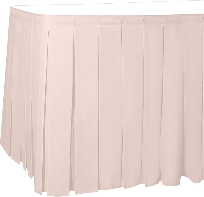 Ultimate Textile Pleat Polyester Fabric Table Skirt - Machine Washable Flame Resistant with Clips for Events, Weddings & Trade Shows, Cut & Sewn in Paterson, NJ - Ice Peach, 7' Box Pleat