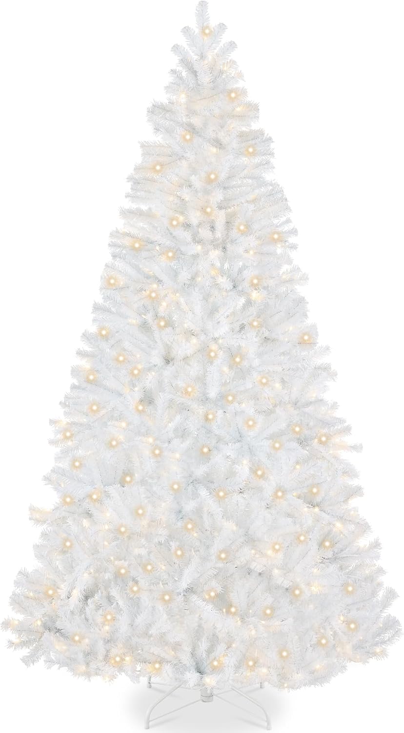 Best Choice Products Artificial Christmas Tree, 7.5ft Premium Pre-Lit Realistic Spruce Holiday Décor w/Dense Branches, Metal Base - White Spruce