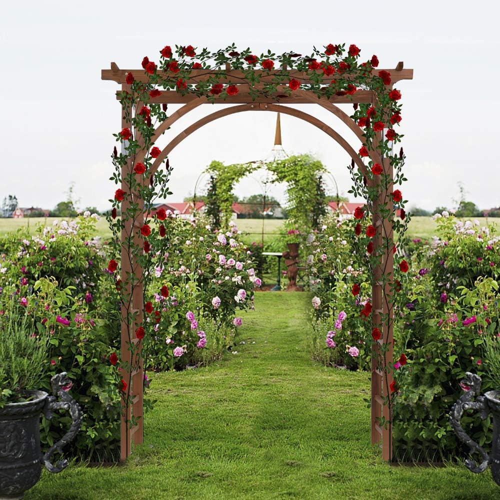 7FT Wooden Garden Arbor - Bridal Party Decoration Arch, Wooden Trellis for Pl...