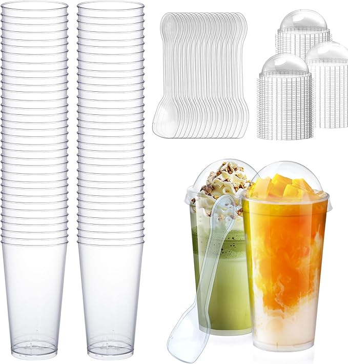 100Pcs 3oz Mini Dessert Cups with Lids and Spoons Clear Plastic Disposable Parfait Cups, Small Serving Bowl for Halloween Desserts Appetizers, Catering, Wedding, Dessert Shops(300pcs in total)