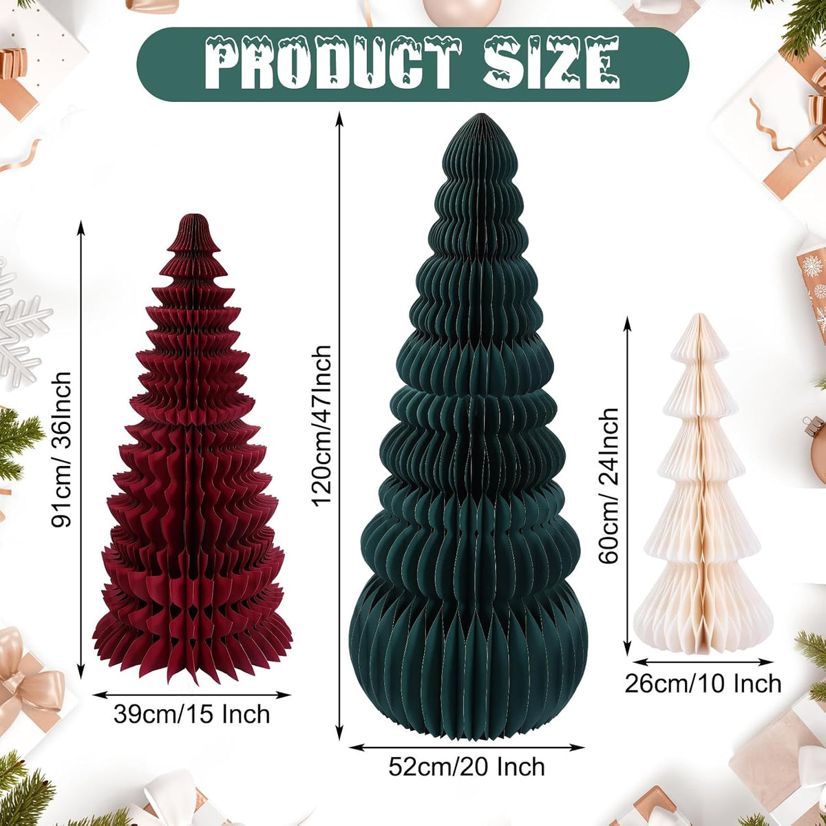 large honeycomb christmas tree,classic,green, red, white shown in use