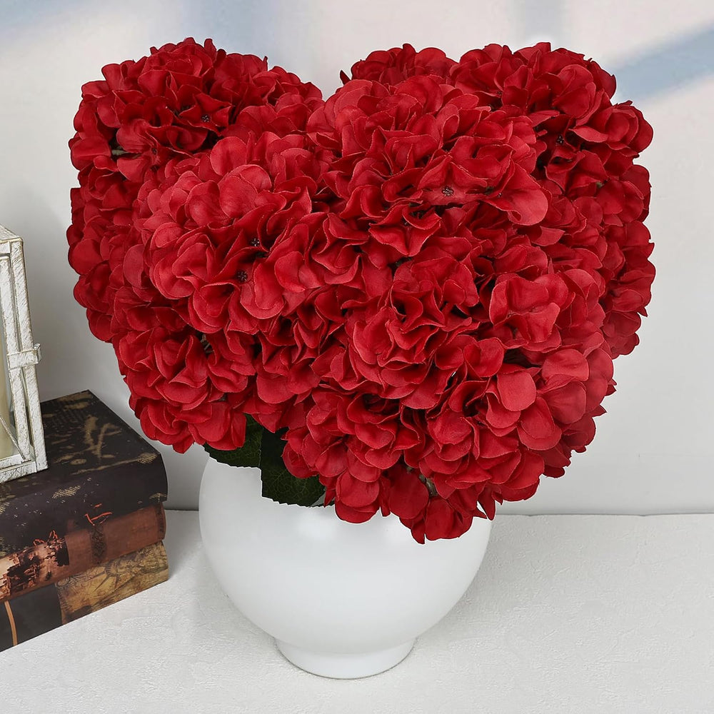 Christmas Red Faux Silk Hydrangea Flowers Bulk, 6 Bundles 54 Heads