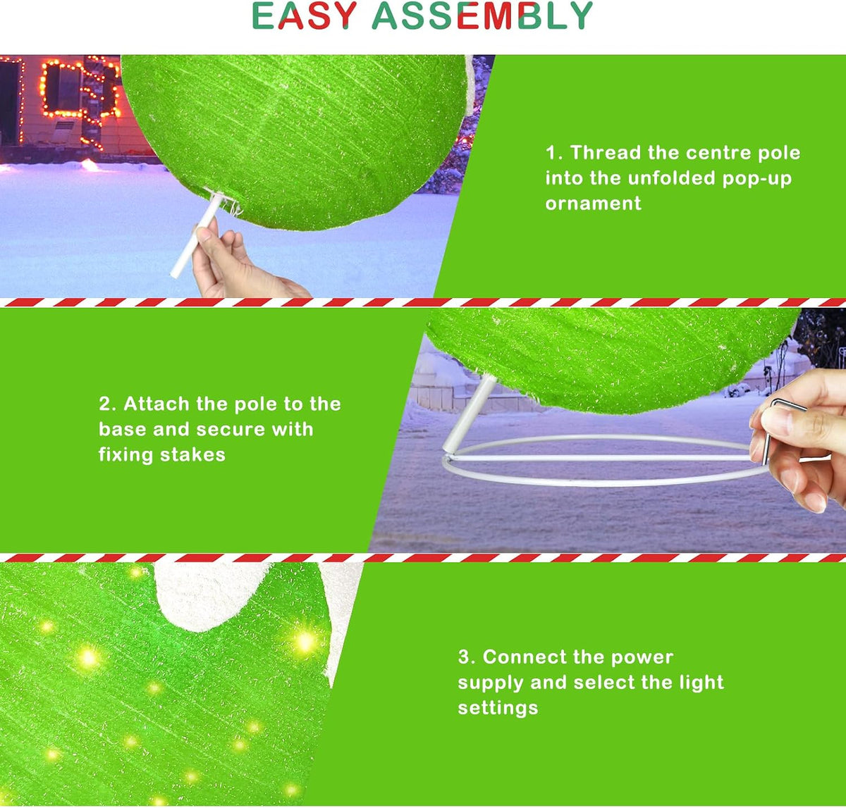 outdoor christmas ornaments, lighted pop-up holiday ball decoration showing dimensions