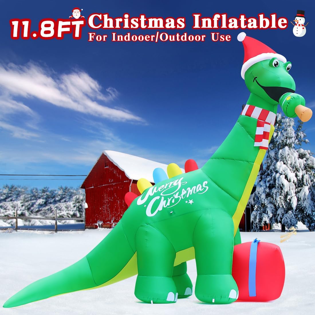goosh 11.8 ft christmas inflatables dinosaur outdoor decorations, side view