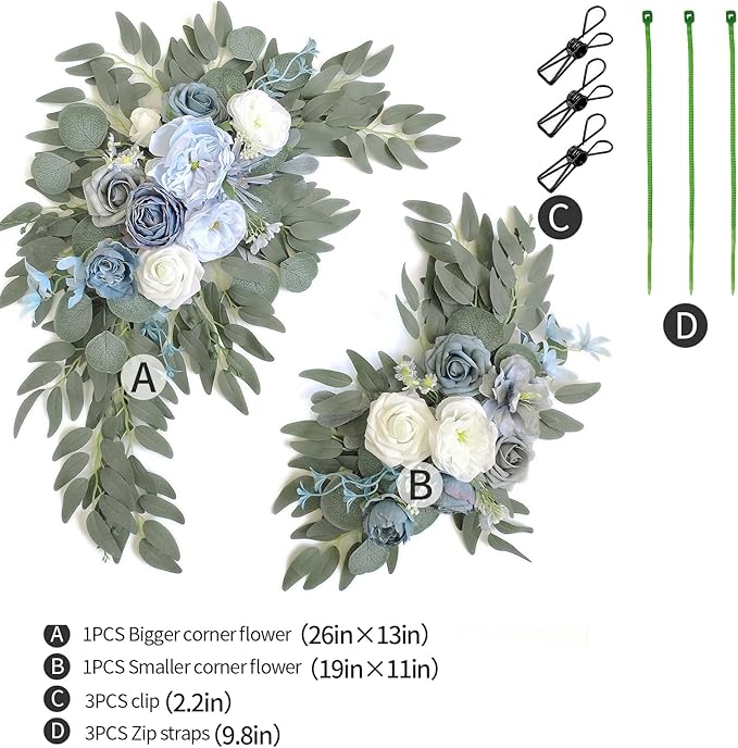 Faux Flower Swag Set of 2 for Wedding Welcome Signs Floral Swag Wedding Reception Ceremony Signs Decor (Blue)