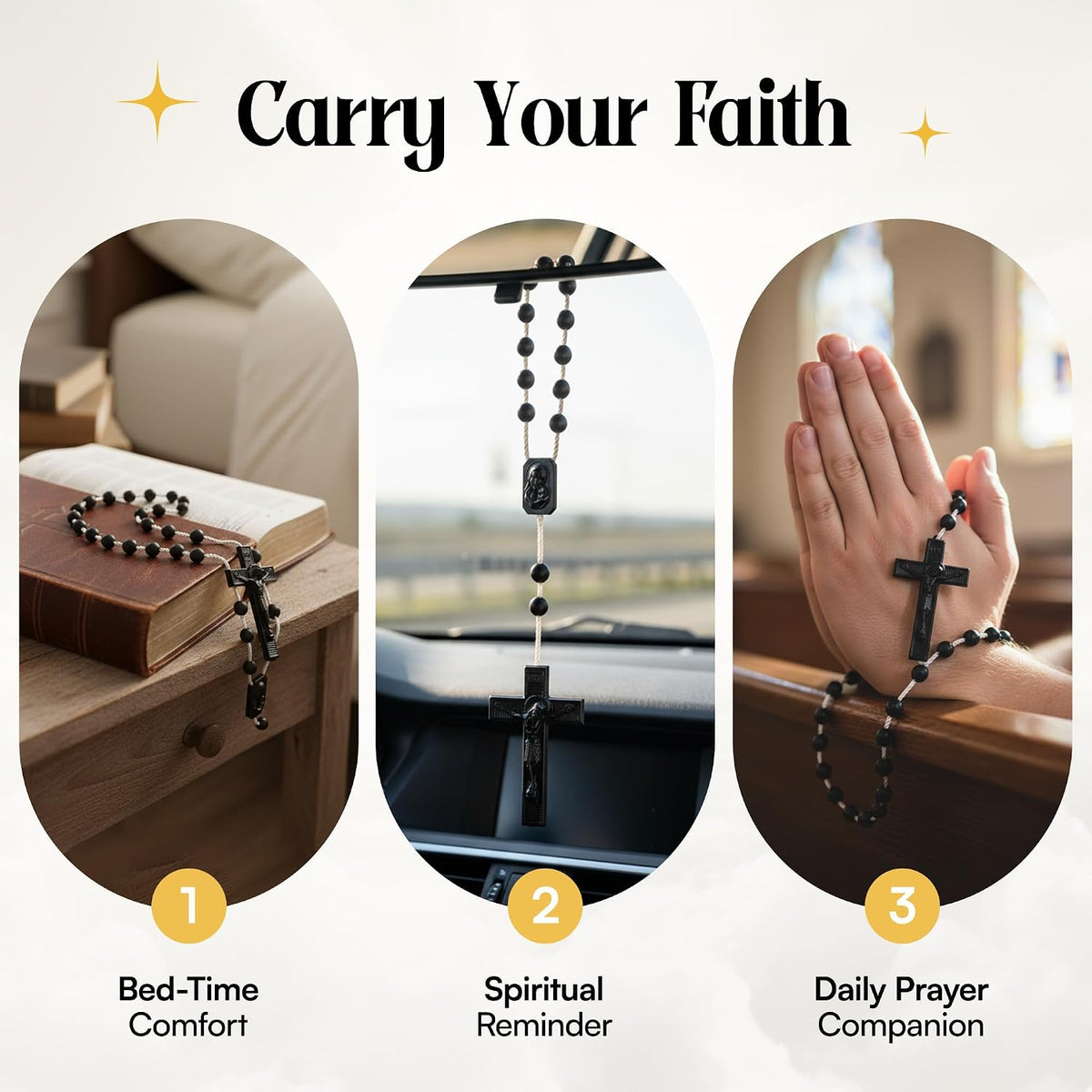 rosarymart catholic rosary beads for prayer – violet shown in use