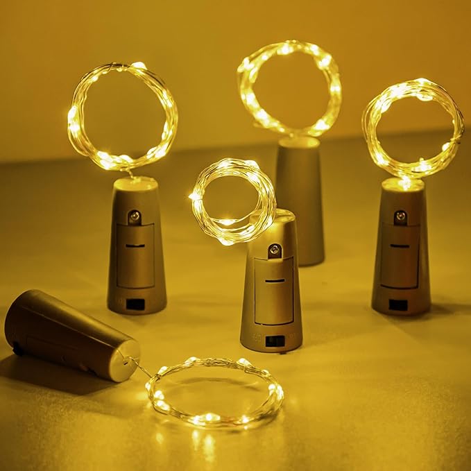 Aluan Wine Bottle Lights with Cork, Christmas Lights 10 Pack 20 LED Mini Fairy String Light, Waterproof Battery Operated Cork Lamp for Liquor Bottles Party Bar Wedding Table Decoration, Warm White
