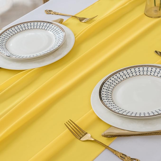 12Pack 9ft Chiffon Table Runner 14x108 Inch Sheer Romantic Table Runner for Wedding Birthday Party Bridal Shower Outdoor Decoration -Yellow
