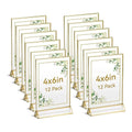 UNIQOOO Acrylic Sign Holders with Golden Border, Portrait View, Pack of 12 | 4x6 Inches Double Sided Clear Frame, Perfect for Wedding Reception, Centerpiece, Decoration, Party,Anniversary, Event