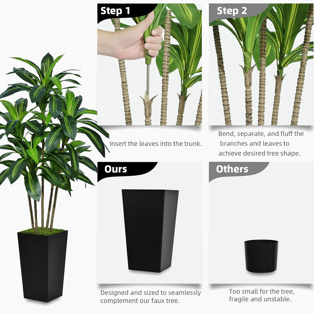 ASTIDY Artificial Dracaena Tree 5FT - Faux Tree with Black Tall Planter - Fake Tropical Yucca Floor Plant Potted - Artificial Silk Tree for Home Office Living Room Decor Indoor