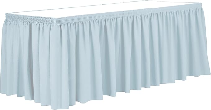 Ultimate Textile Pleat Polyester Fabric Table Skirt - Machine Washable Flame Resistant with Clips for Events, Weddings & Trade Shows, Cut & Sewn in Paterson, NJ - Ice Blue, 17' Shirred Pleat