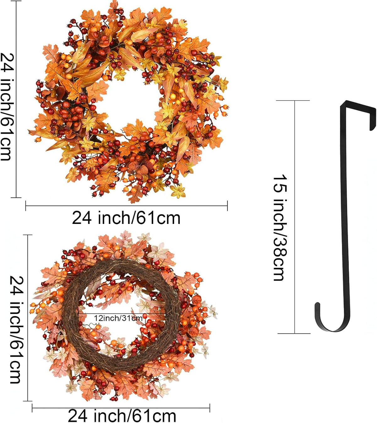 Fall Wreaths for Front Door 24 Inch Autumn Harvest Wreath for Thanksgiving