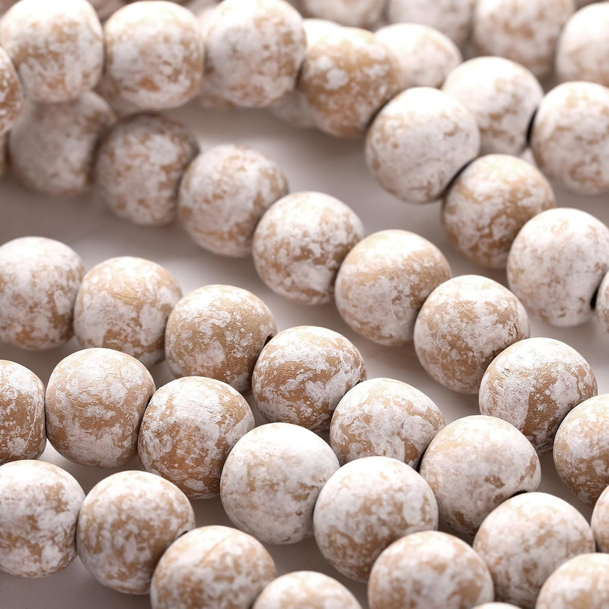 Fairysandy 39.3 ft Frosted Wooden Bead Garland Christmas Farmhouse Decor