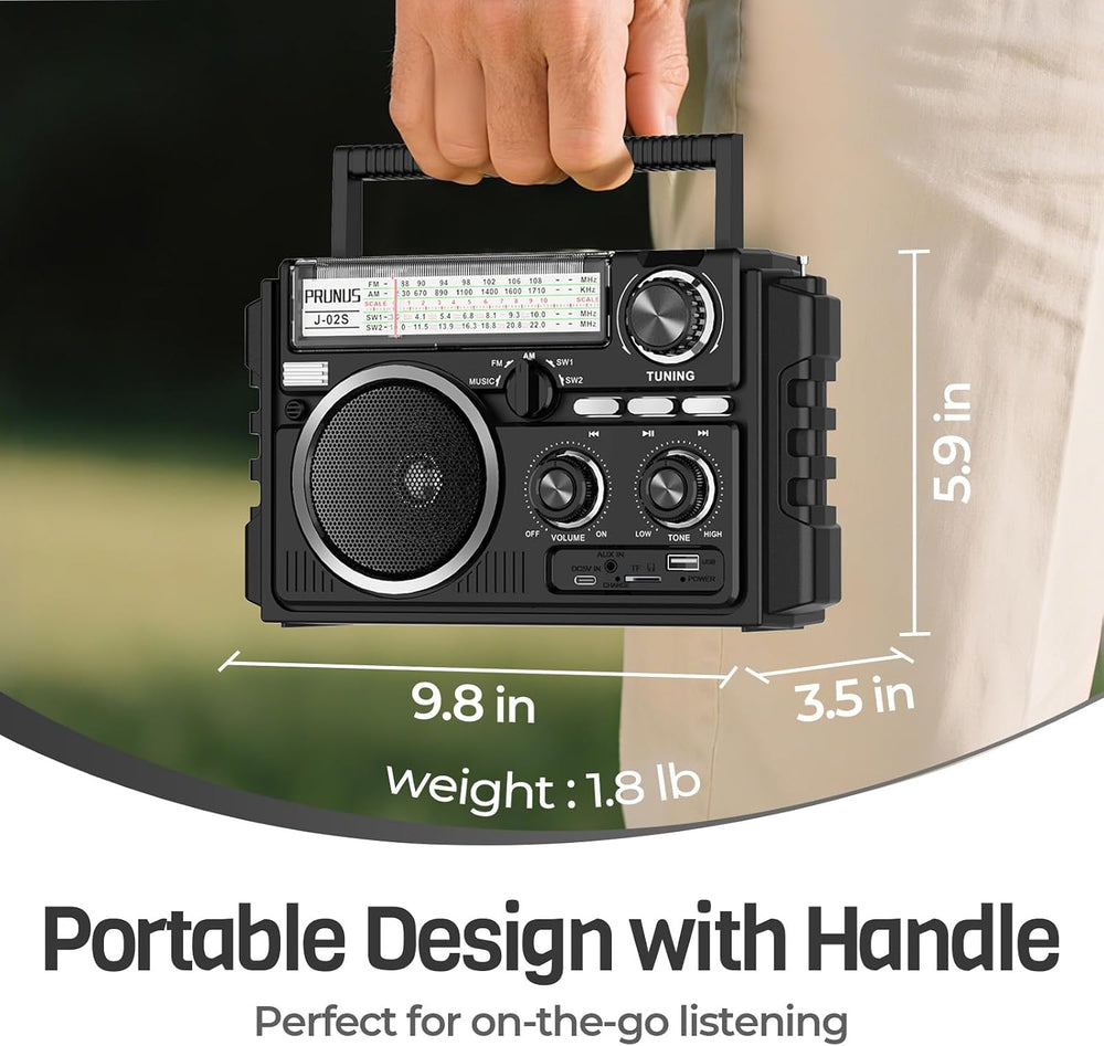 PRUNUS J-02 Portable Radio AM FM Bluetooth, Dual-Antenna,Transistor Radio