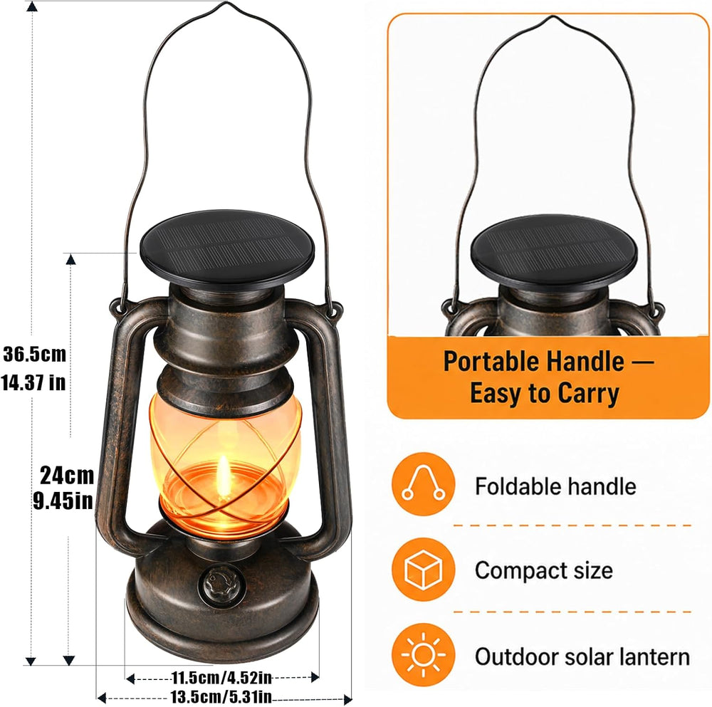 2 Pack Vintage Hanging Solar Lanterns Outdoor, IP65 Waterproof