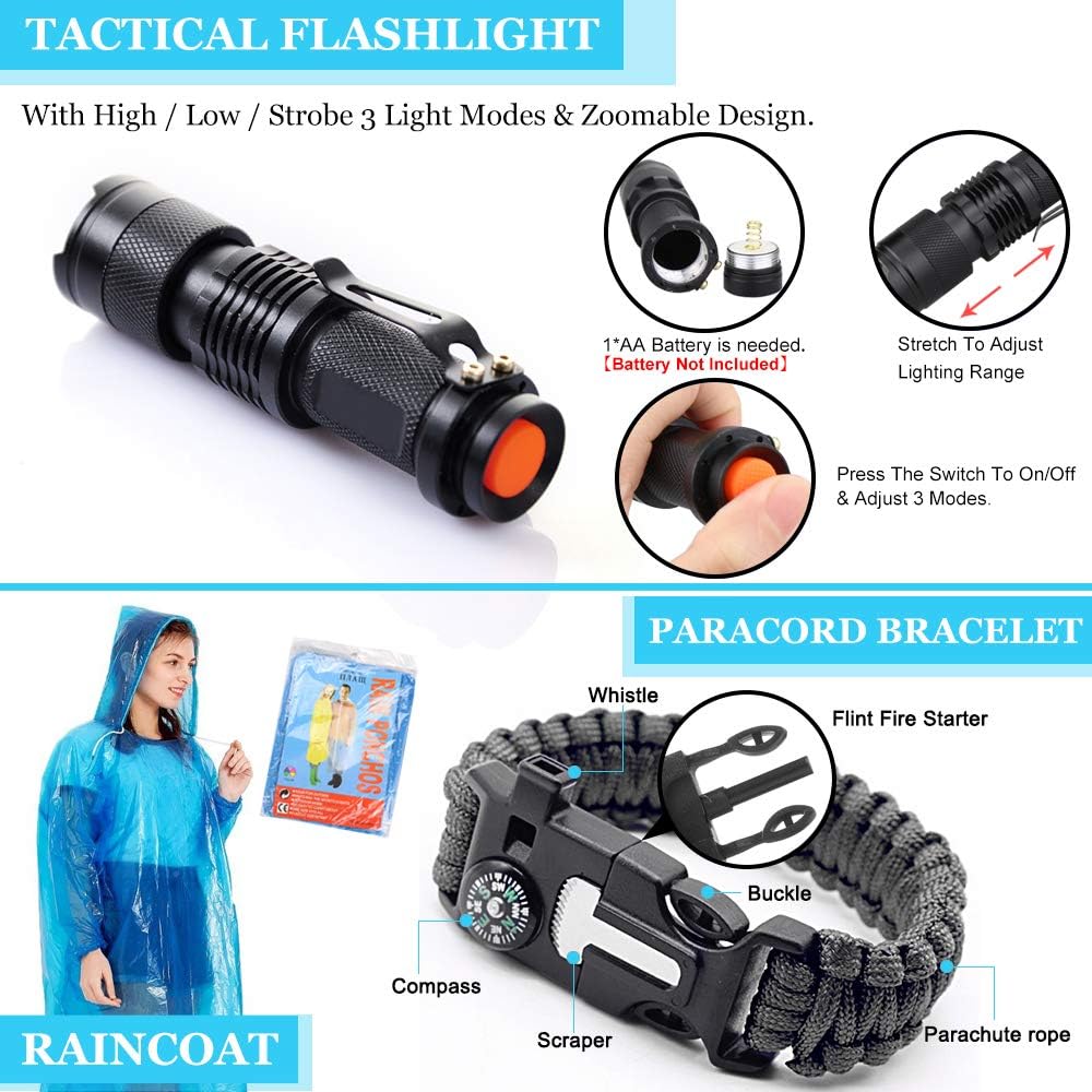 EMDMAK Survival Kit Outdoor Emergency Gear Kit for Camping Hiking Travelling ...