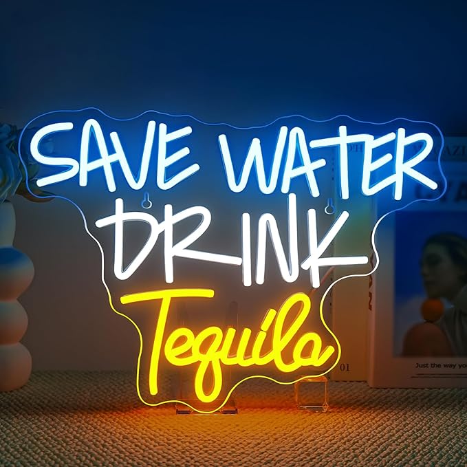 Save Water Drink Tequila Neon Sign Led Neon Lights for Wall Decor Usb Light Up Signs for Home Beer Bar Bedroom Restaurant Man Cave Cafe Bistro Club Party Decorations Gift