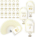 Wedding Table Numbers 1-40, 40 White Gold Cards with 40 Gold TableNumber Holders for Wedding Reception(Card and Holder) (Set of 40)