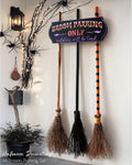 Halloween Decorations - Broom Parking Sign with 3 Wooden Witches Brooms