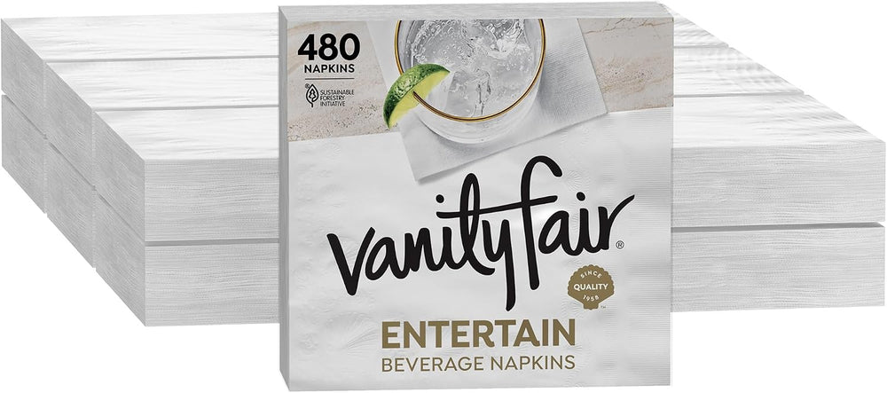 Vanity Fair Entertain Beverage Paper Napkins, 480 Count, Disposable Napkins M...