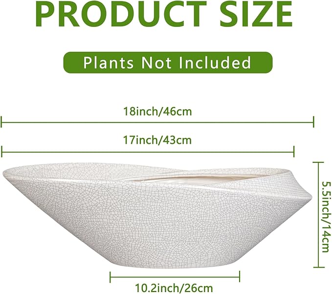 Bonsai Pots - 18 Inch Ceramic Plant Pot for Bonsai Tree, Modern Indoor & Outdoor Succulent Planter with Drainage, Room Decor, Gifts for Plant Lovers, White-Black