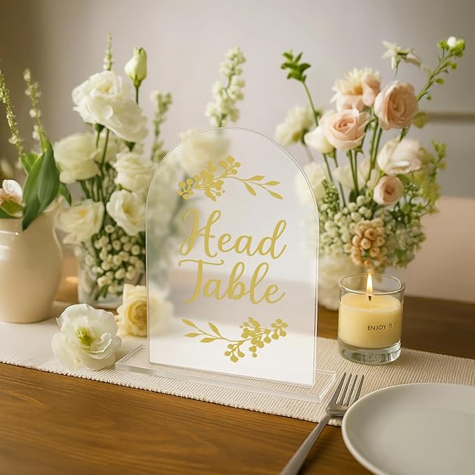 Wedding Table Numbers 1-10 Clear Acrylic Seating Number Signs for Weddings Reception Anniversary Party Decor Seat Number for Tables with Elegant Gold Lettering