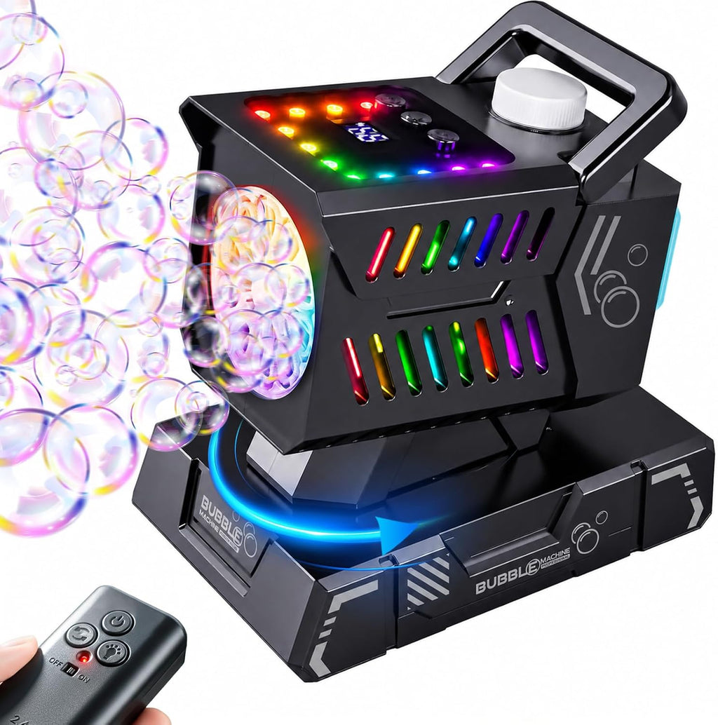 SHCKE Bubble Machine with Remote Control, Auto Rotation & 11 RGB Lights