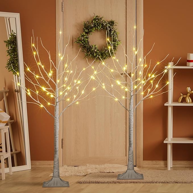 LIGHTSHARE 4 Feet 48L LED Birch Tree Lights, Pack of 2, Warm White, for Holiday Party and Christmas Decoration, Indoor and Outdoor Use