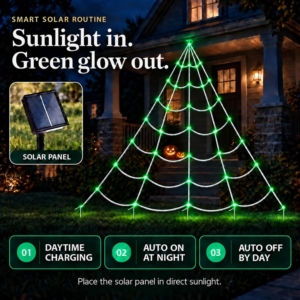 Outdoor Solar Powered Halloween Decorations Spider Web Lights