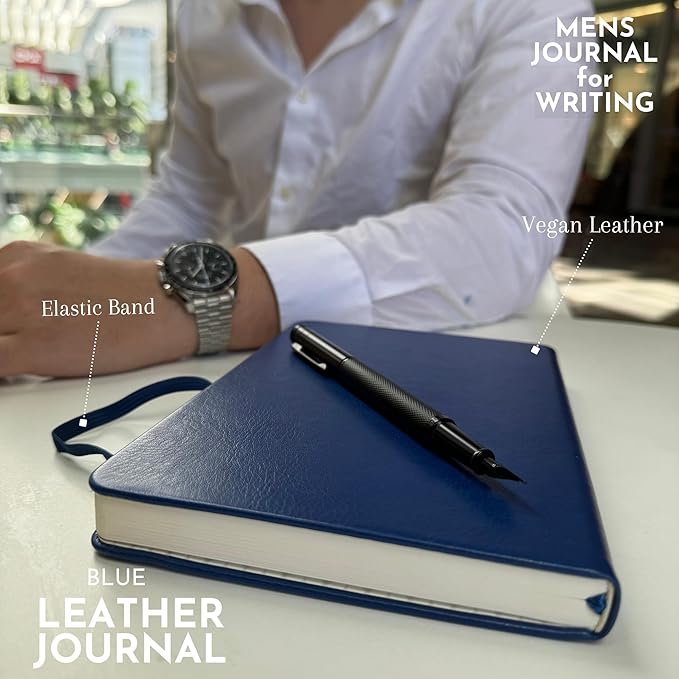 SETTINI Journal Notebook for Writing, Vegan Leather Hardcover Notebook - Pen loop, Back Pockets & Lay-Flat design, 120 GSM A5 College ruled Bleed free Paper, Gift Set for Men and Women, Saphire Blue - Birthday Gift