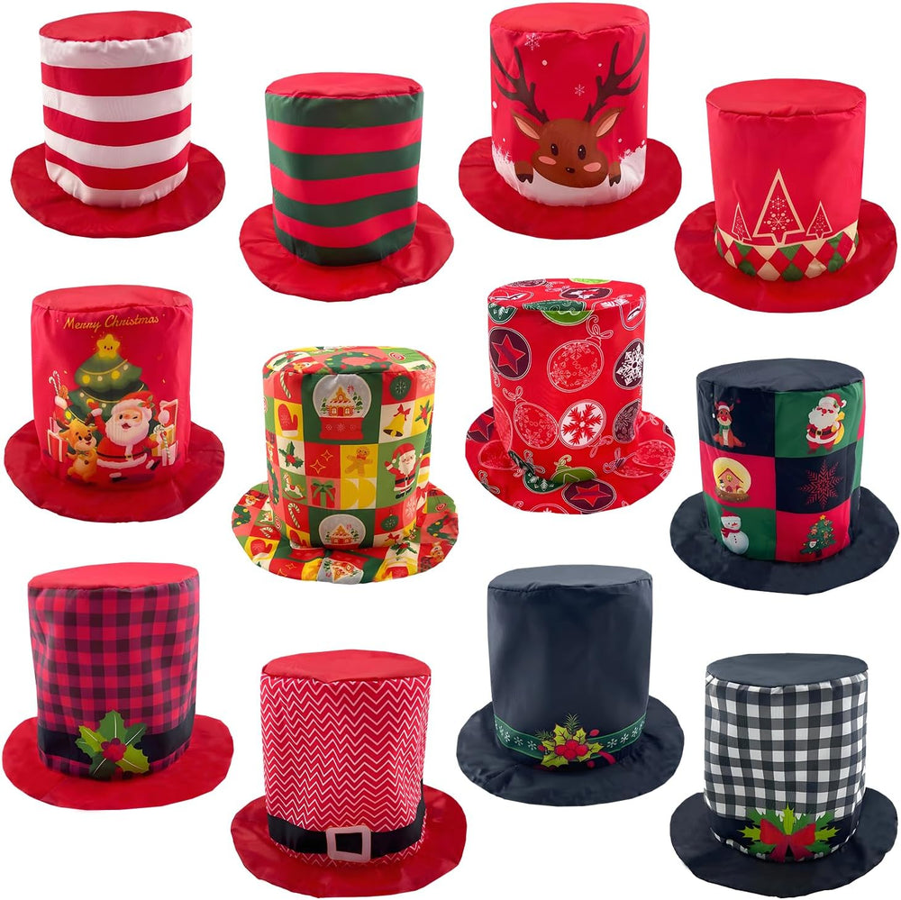 12 Assorted Pattern Funny Christmas Party Top Hats Christmas Novelty Crazy Ha...