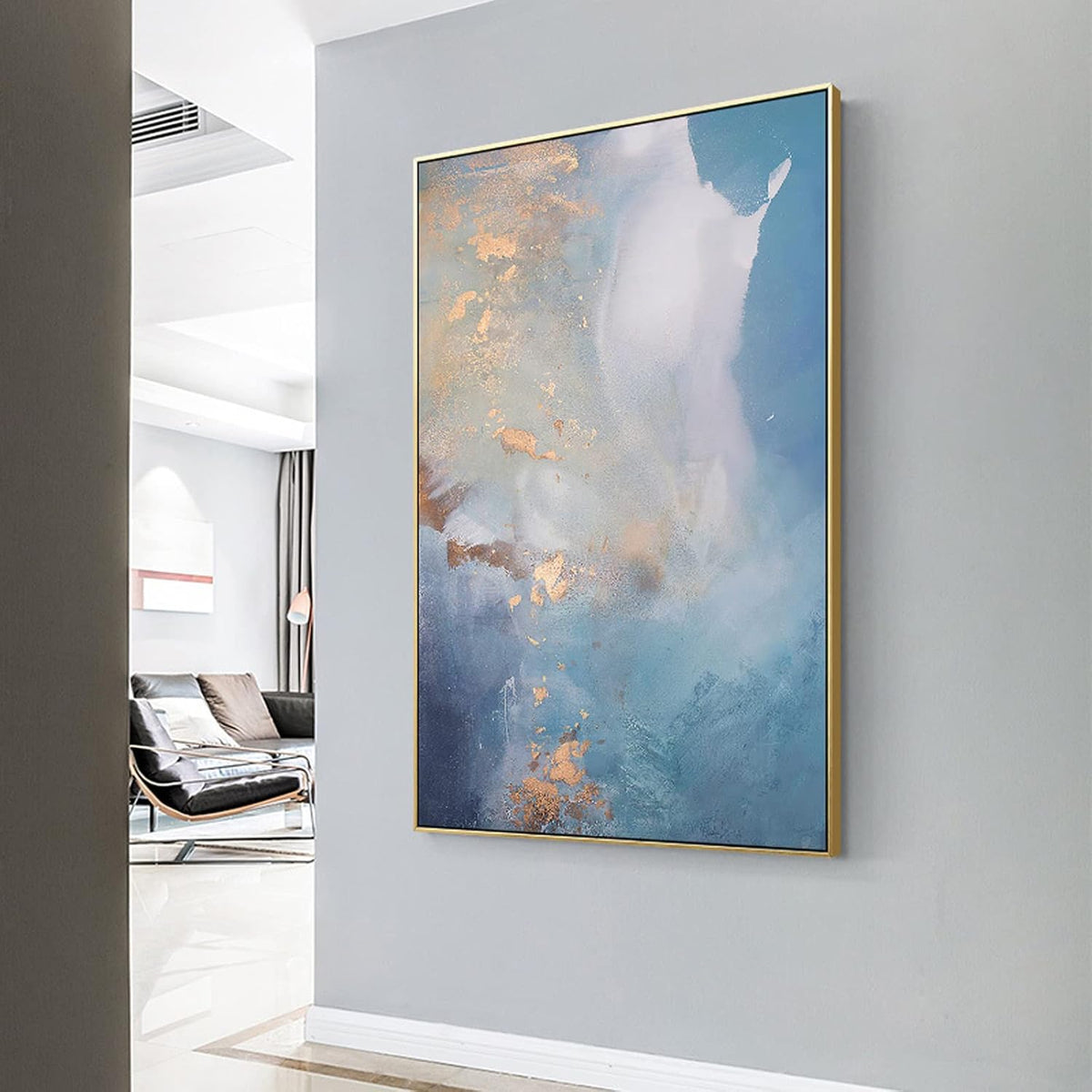 diy metal floating frame for 14x14“ canvas painting, close-up detail