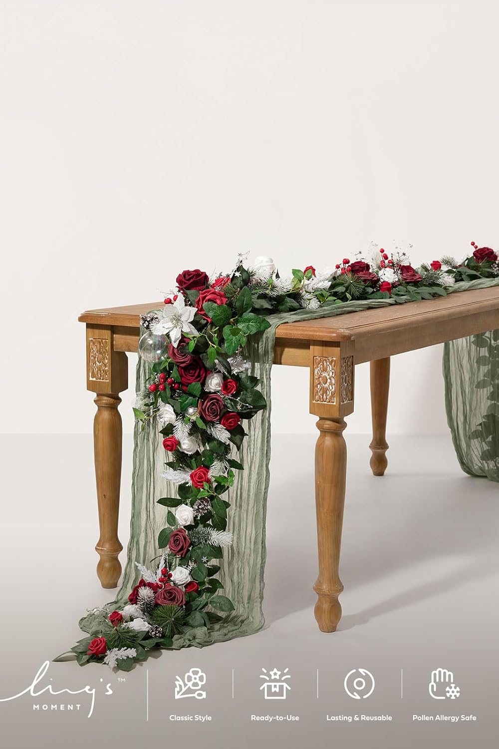 Ling's moment Christmas Artificial Flower Garland Wedding Arch 6 FT