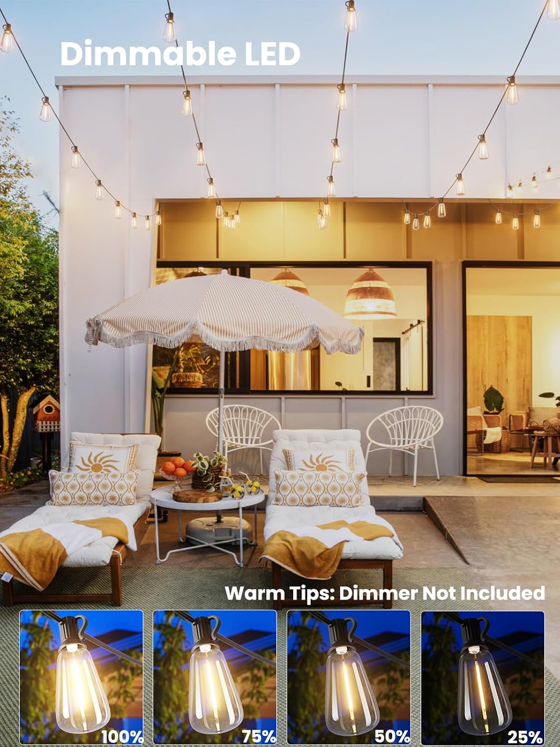 svater outdoor string lights 100 ft, outside led showing dimensions