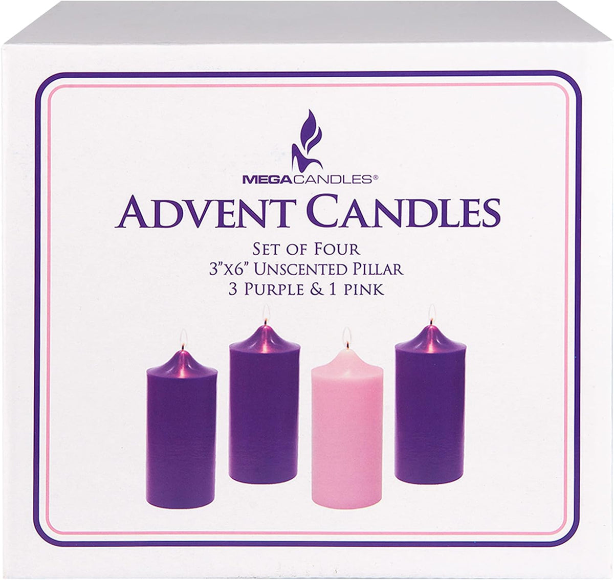 mega candles unscented advent bell top pillar candle, side view