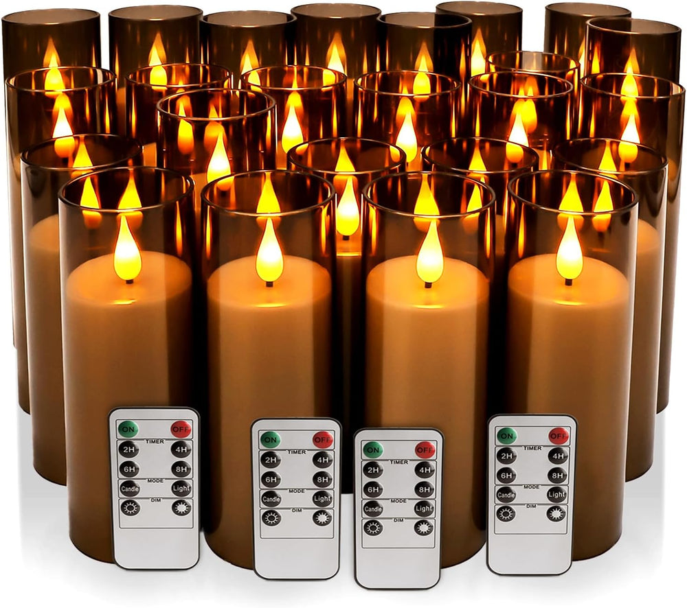 24 Pack Grey LED Flameless Pillar Candles with Remote Control